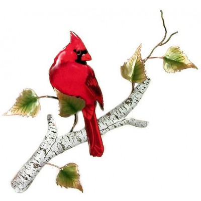 Cardinal on Birch Metal Bird Wall Art Decor Sculpture- Bovano of Cheshire #W4176   252462477464
